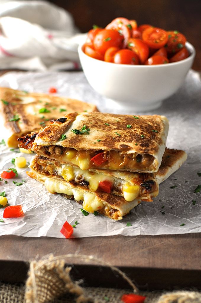 Pulled pork carnitas quesadillas