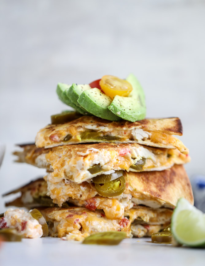 Quesadilla with avocado on top.
