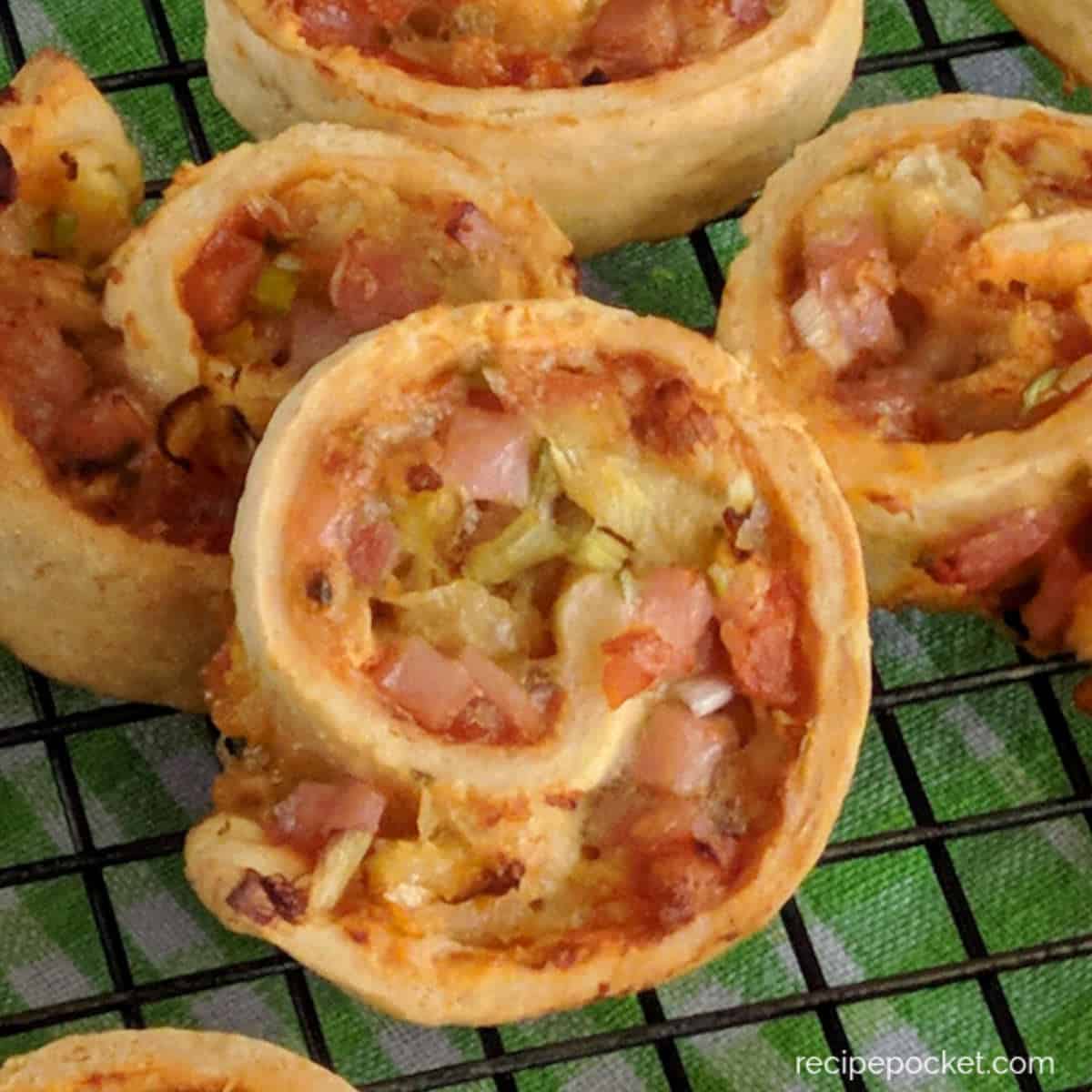 Ham and cheese pinwheels.