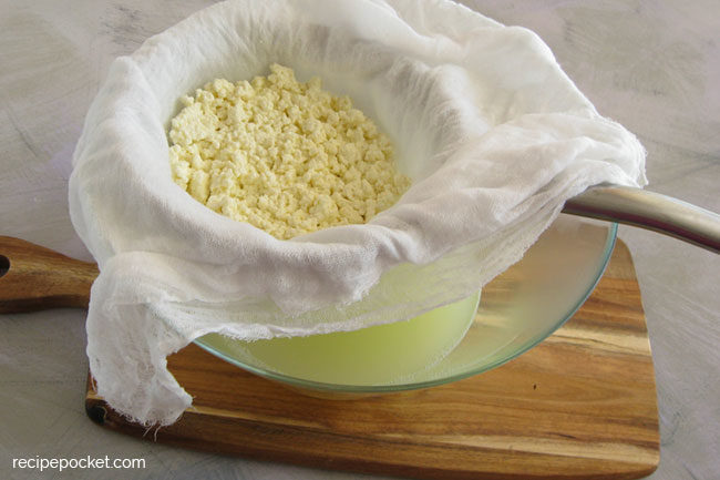 Strain the ricotta over a bowl.
