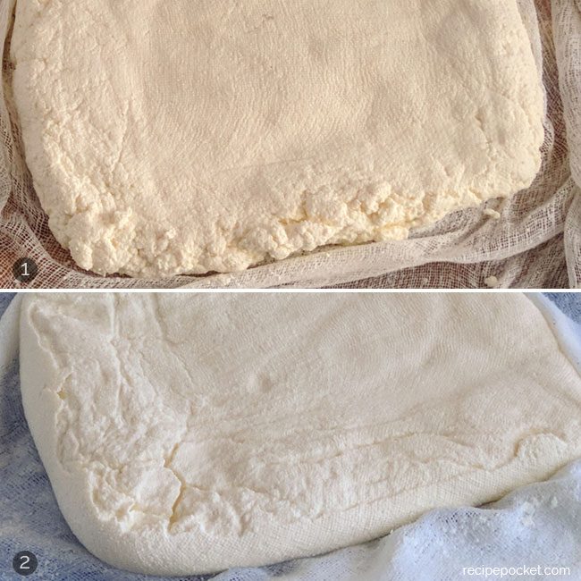 Comparison of paneer cheese, crumbly and smooth.