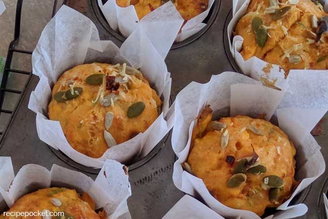 Muffins in parchment paper muffin liners.