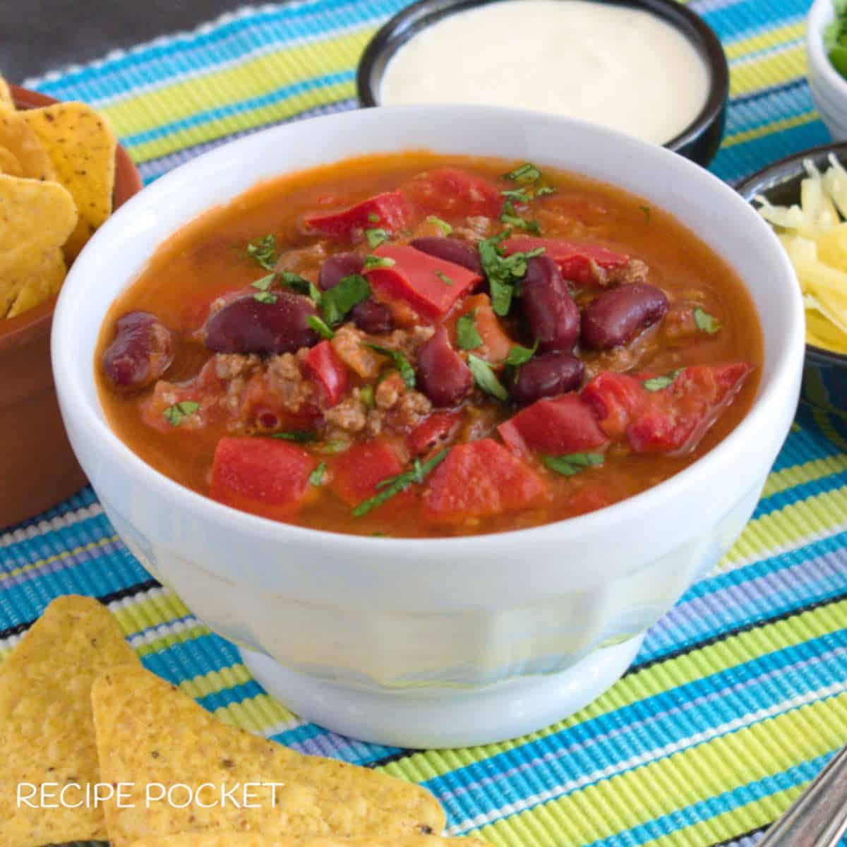 Beef chilli bean soup.