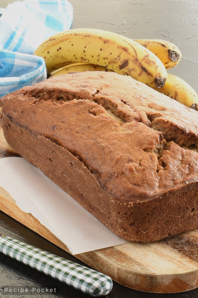 Fresh from the oven a loaf of easy banana bread.