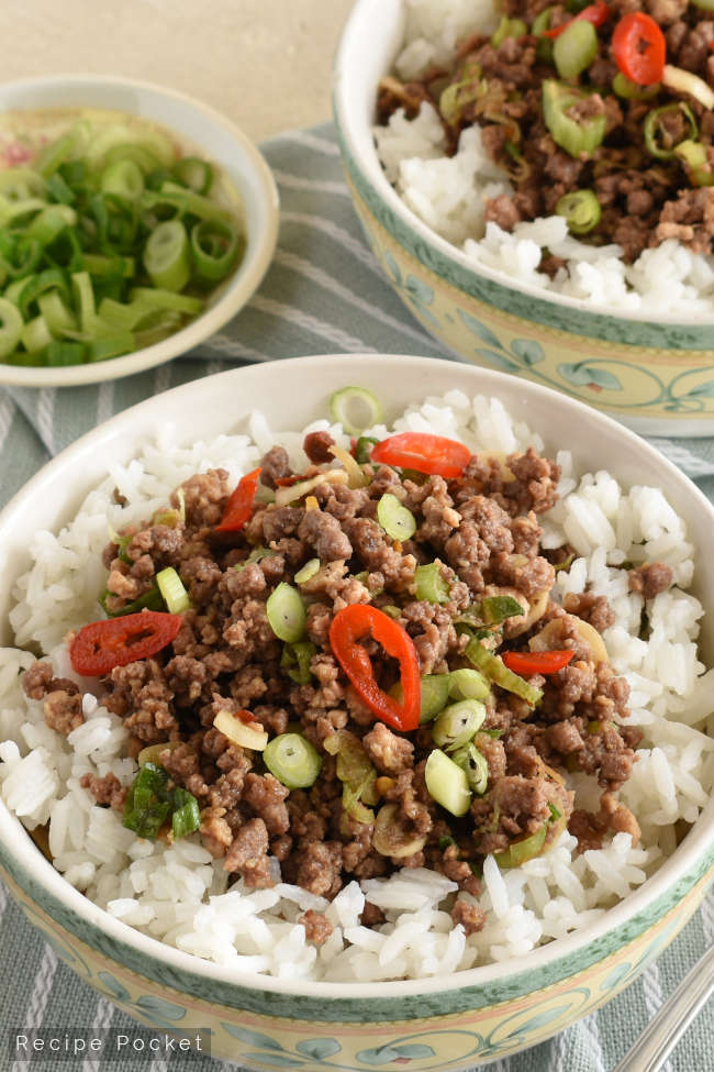 Ground beef rice bowl.