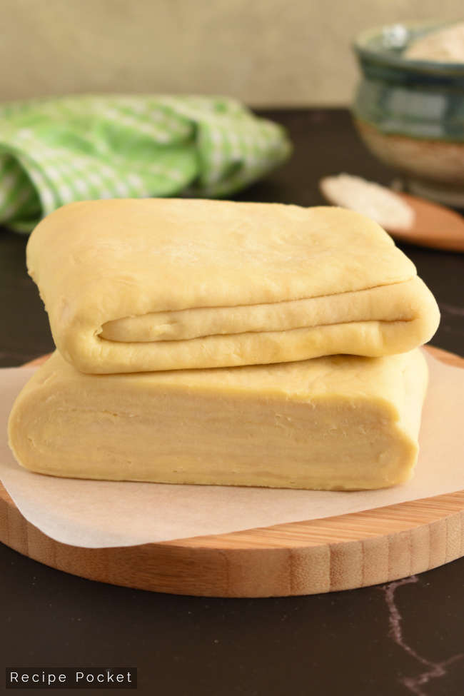 Close up of homemade rough puff pastry.