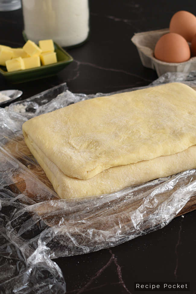Image showing rough puff pastry after overnight chilling.