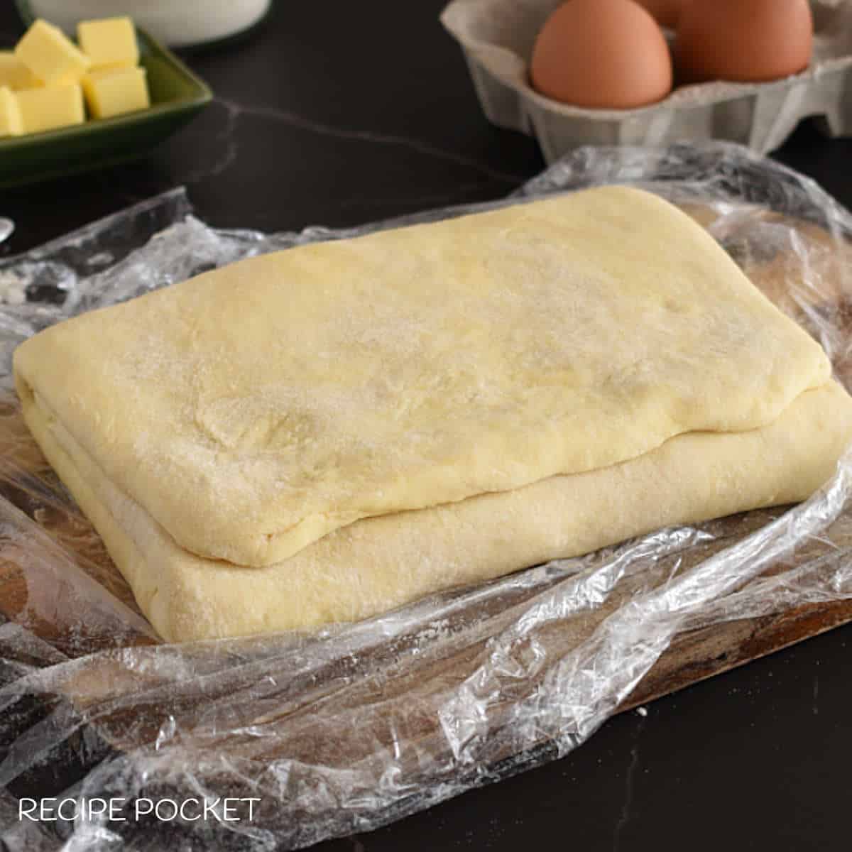 Closeup of homemade rough puff pastry.