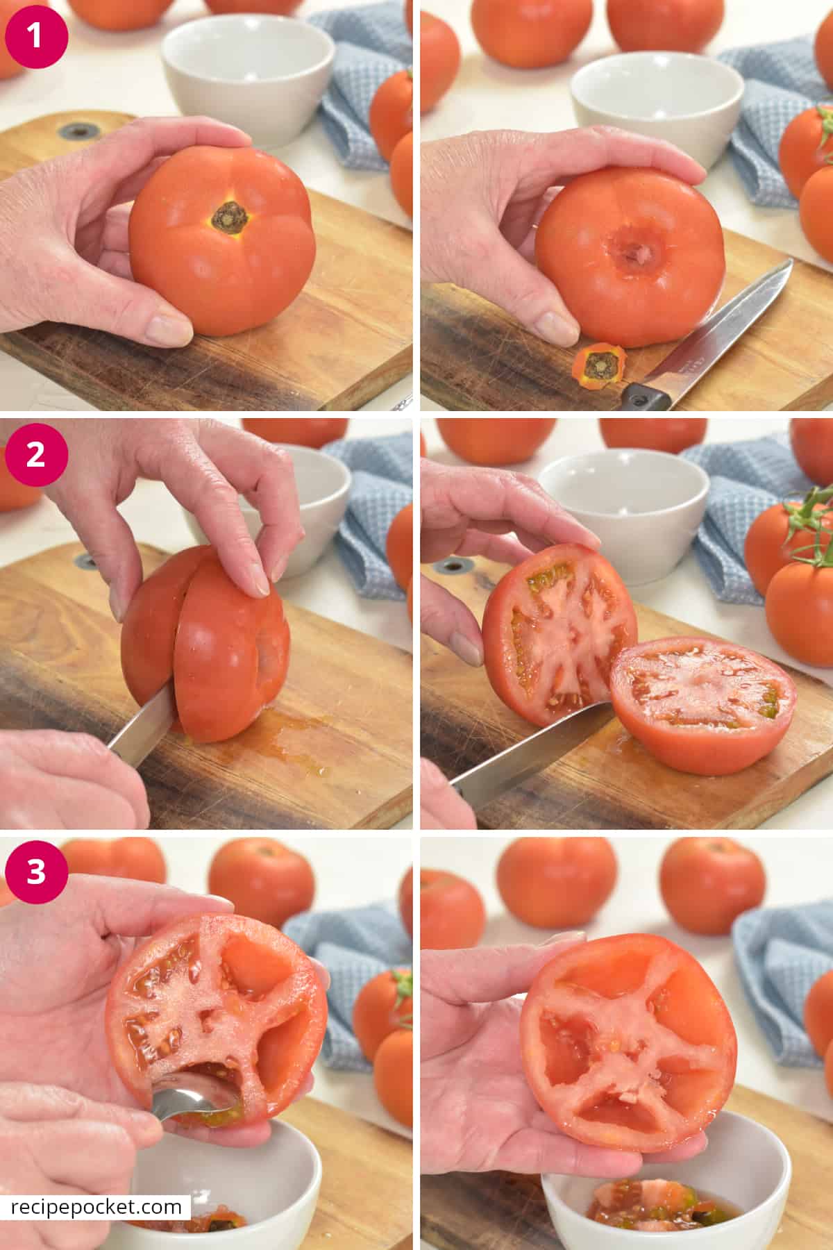 Image showing tomato seeds being removed with a teaspoon.
