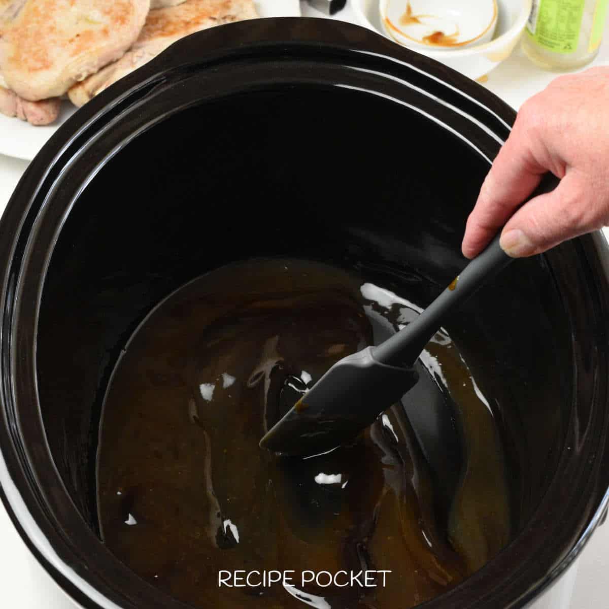 Sauce in a slow cooker.