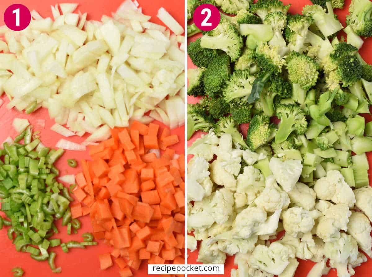 Image showing cut carrot, celery, onion, broccoli and cauliflower.