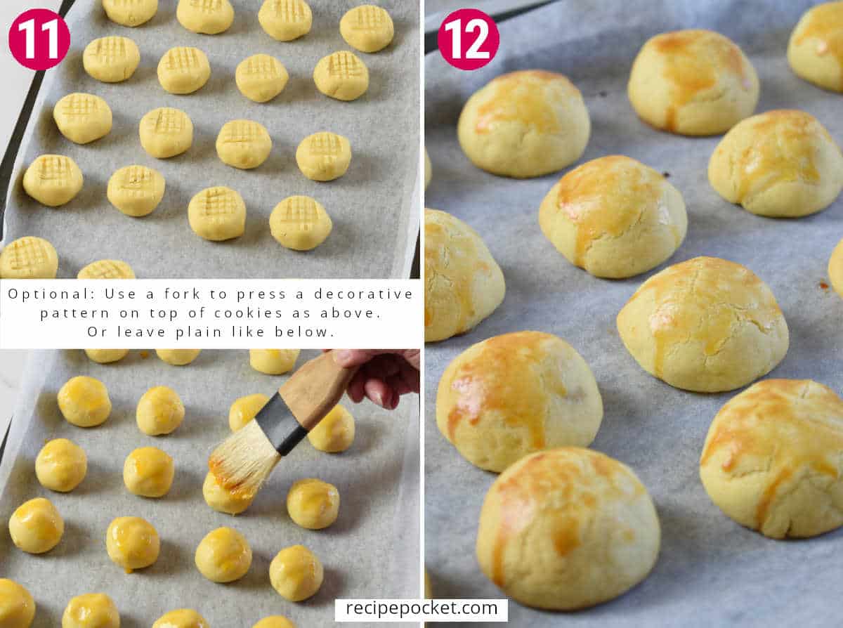 Image showing the tarts brushed with egg before baking and how the look after baking.