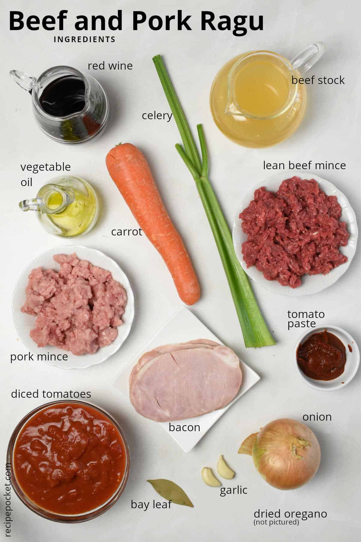 Image showing the ingredients needed to make beef and pork ragu.