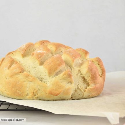 Side view of freshly baked cob bread/