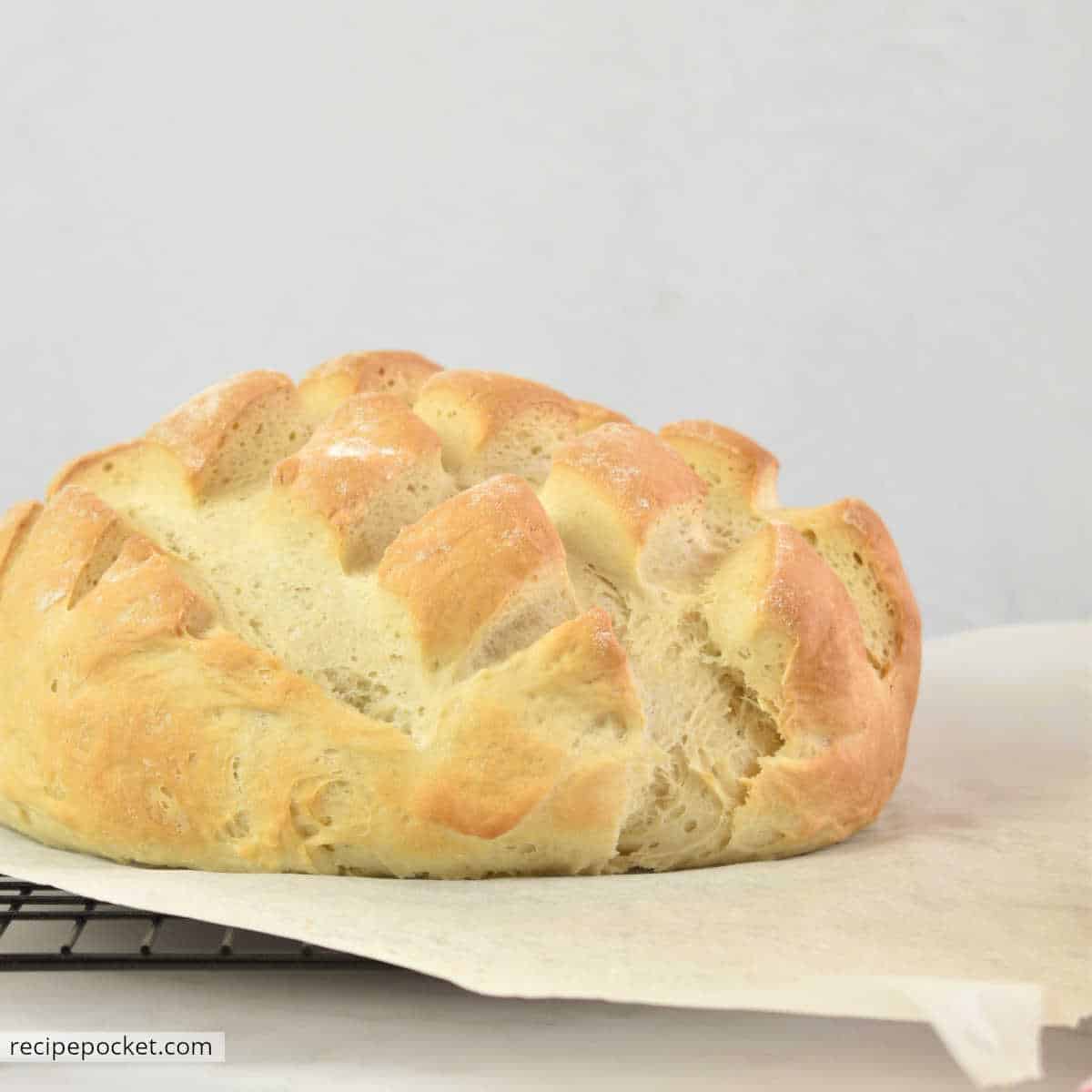 Side view of freshly baked cob bread/