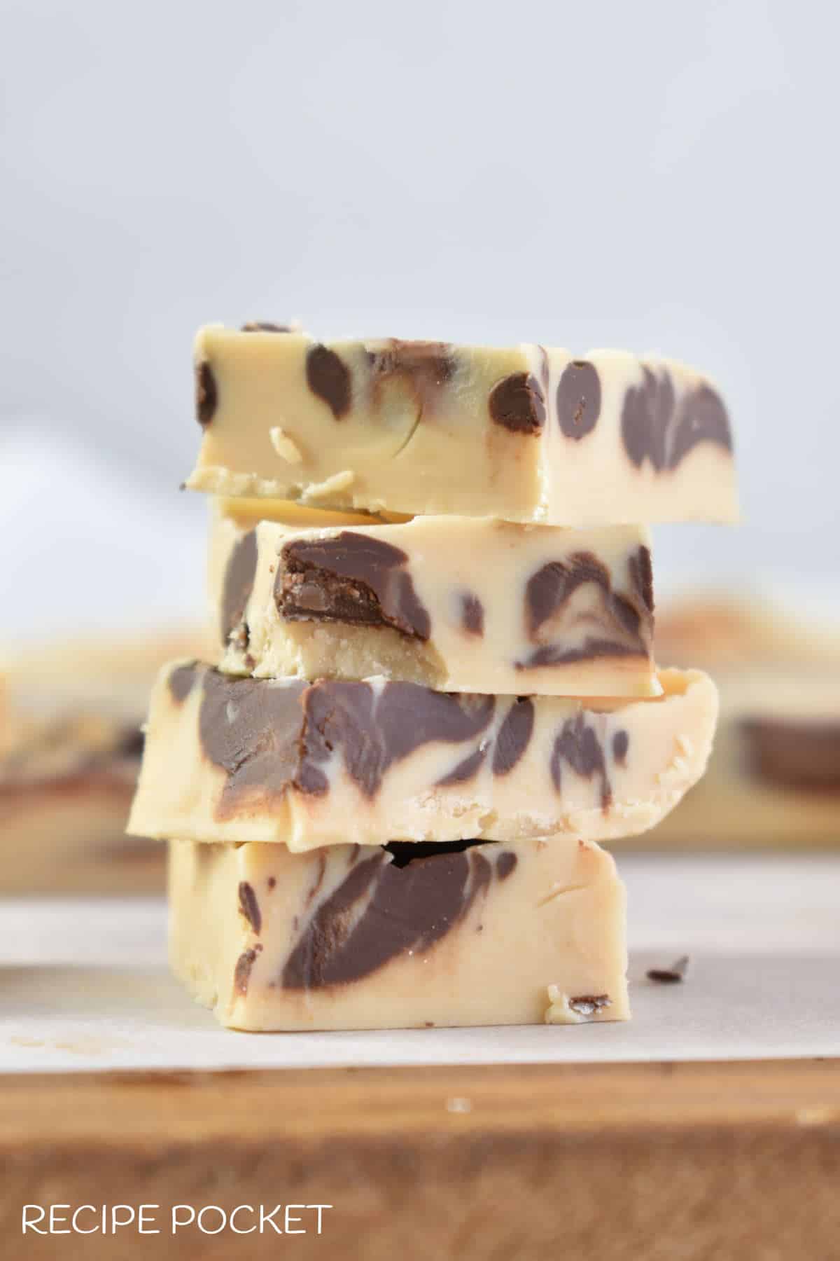 Close up of homemade white chocolate fudge.