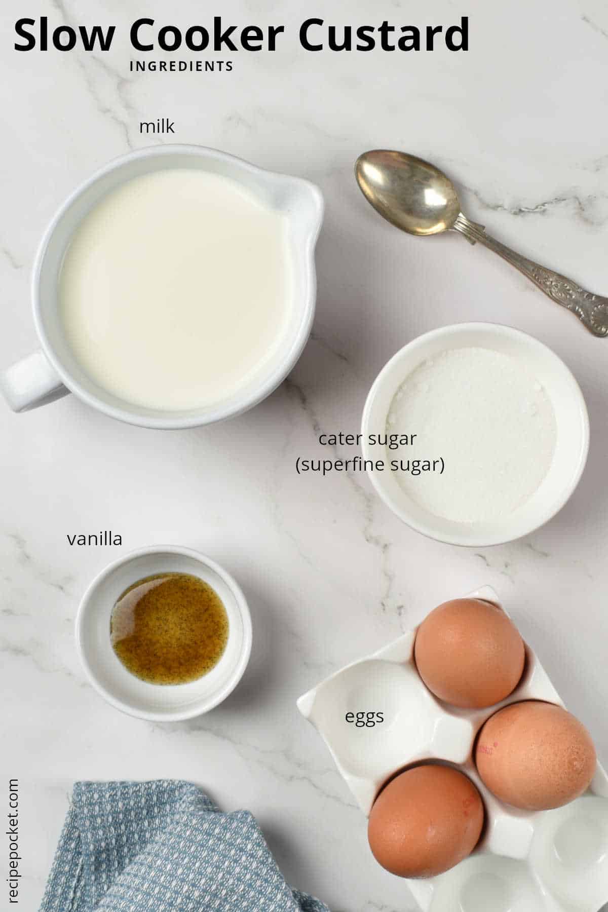 Image showing the ingredients needed to make custard in a slow cooker.