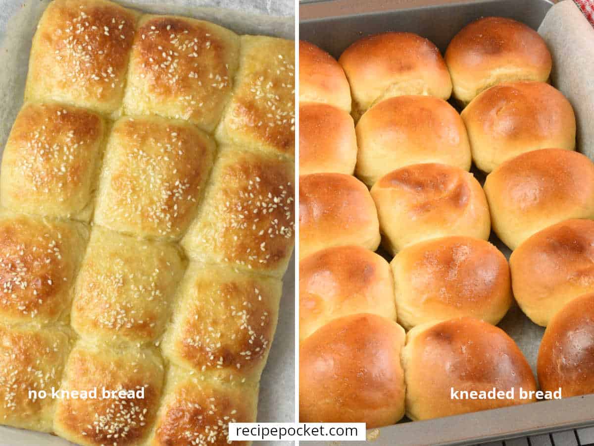 Image showing the difference between a kneaded bread and no knead bread.