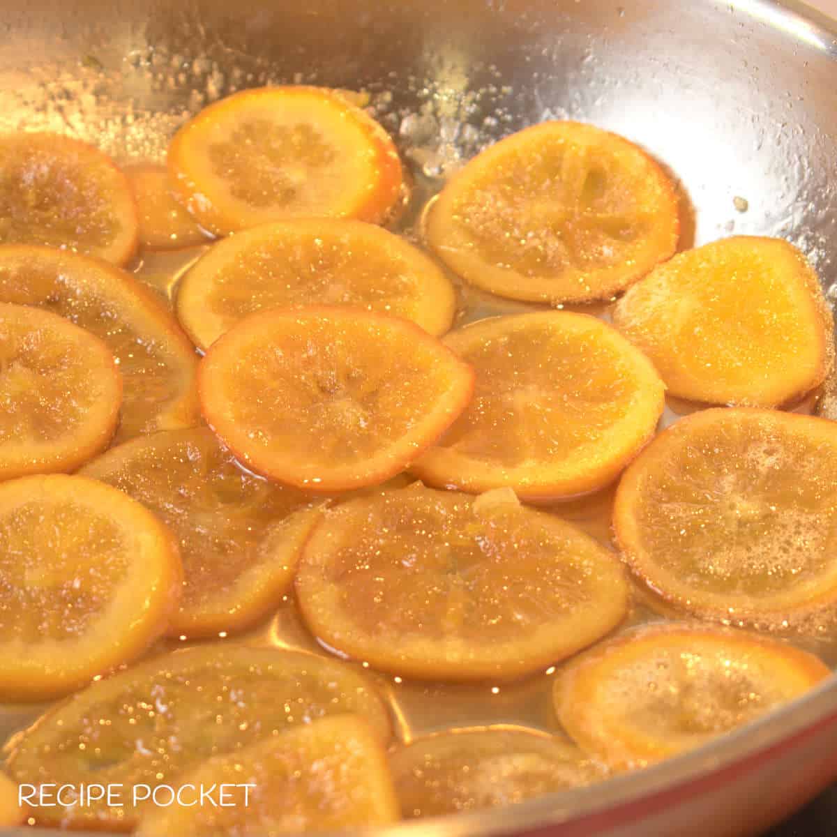 Candied ornage slices at the end of cooking.