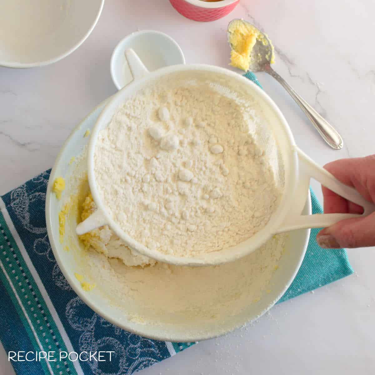 Flour in a sieve.