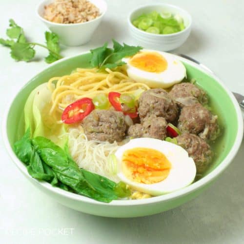 Bakso soup with noodles.