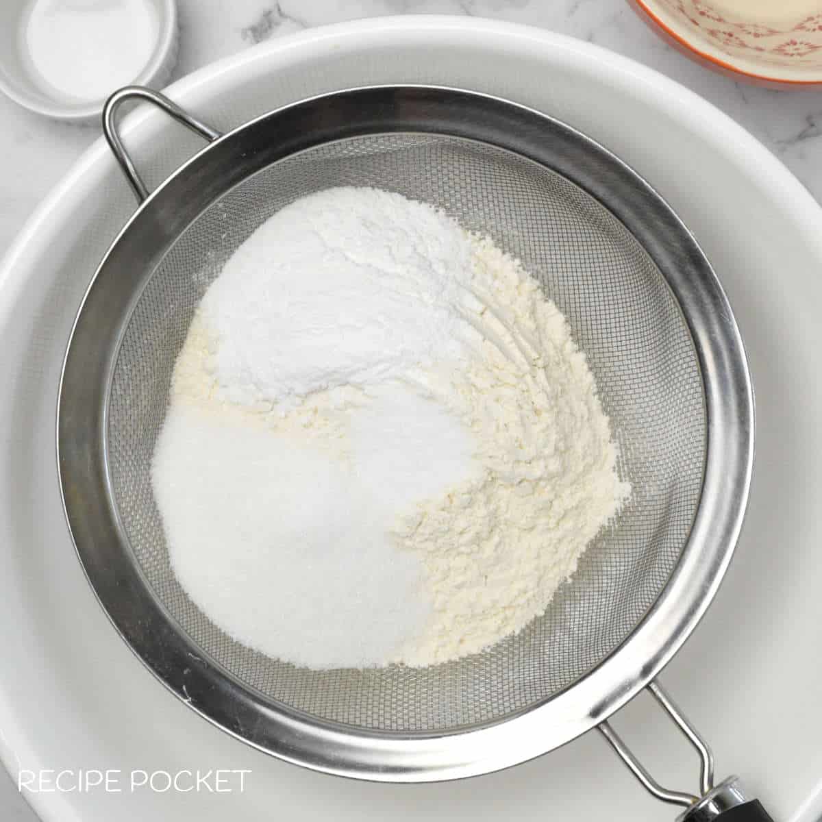 Flour in a sieve.