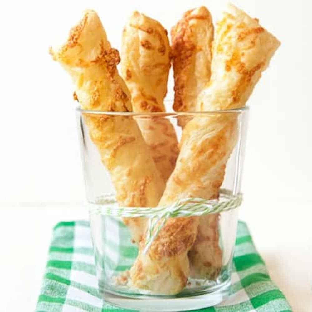 Cheese twists in a glass.