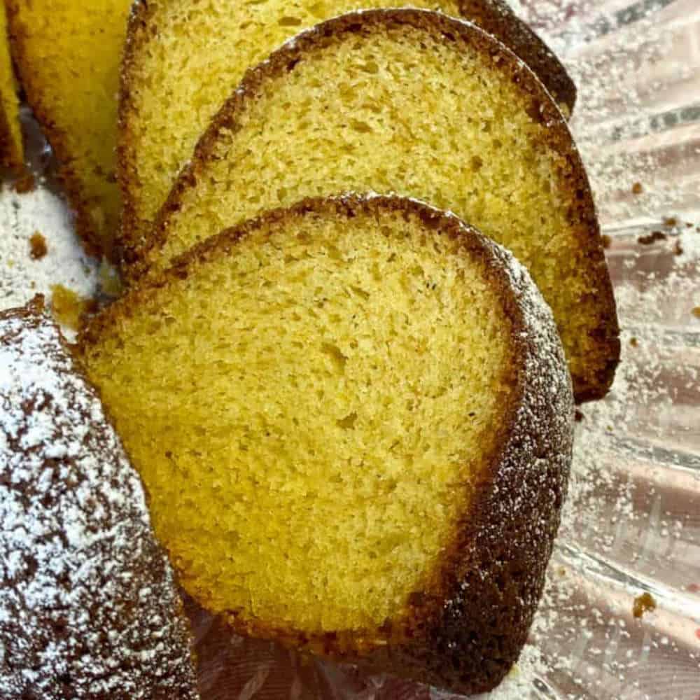 Close up of slices of cake.