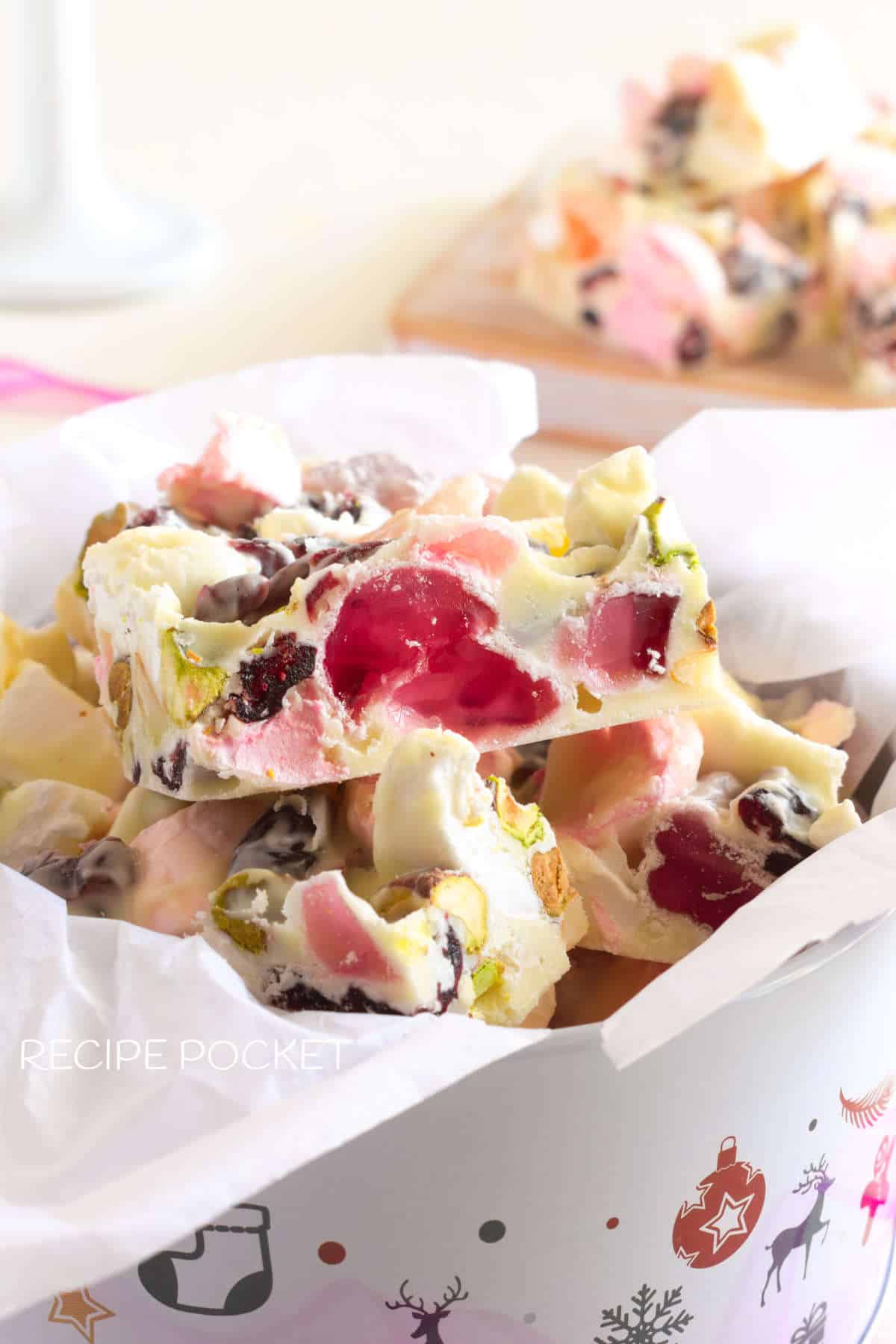 Rocky road in a Christmas tin.