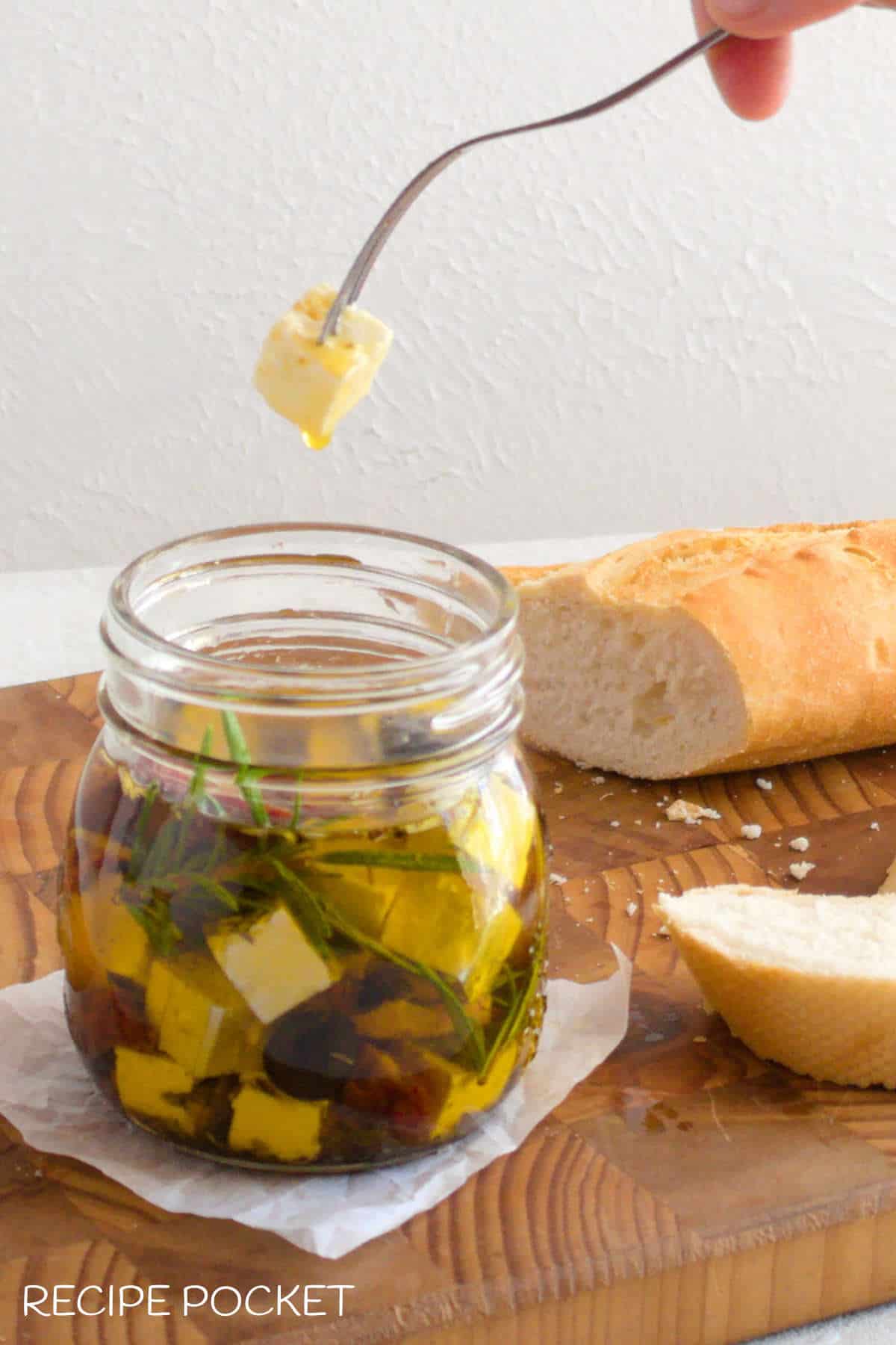 Feta on a fork.
