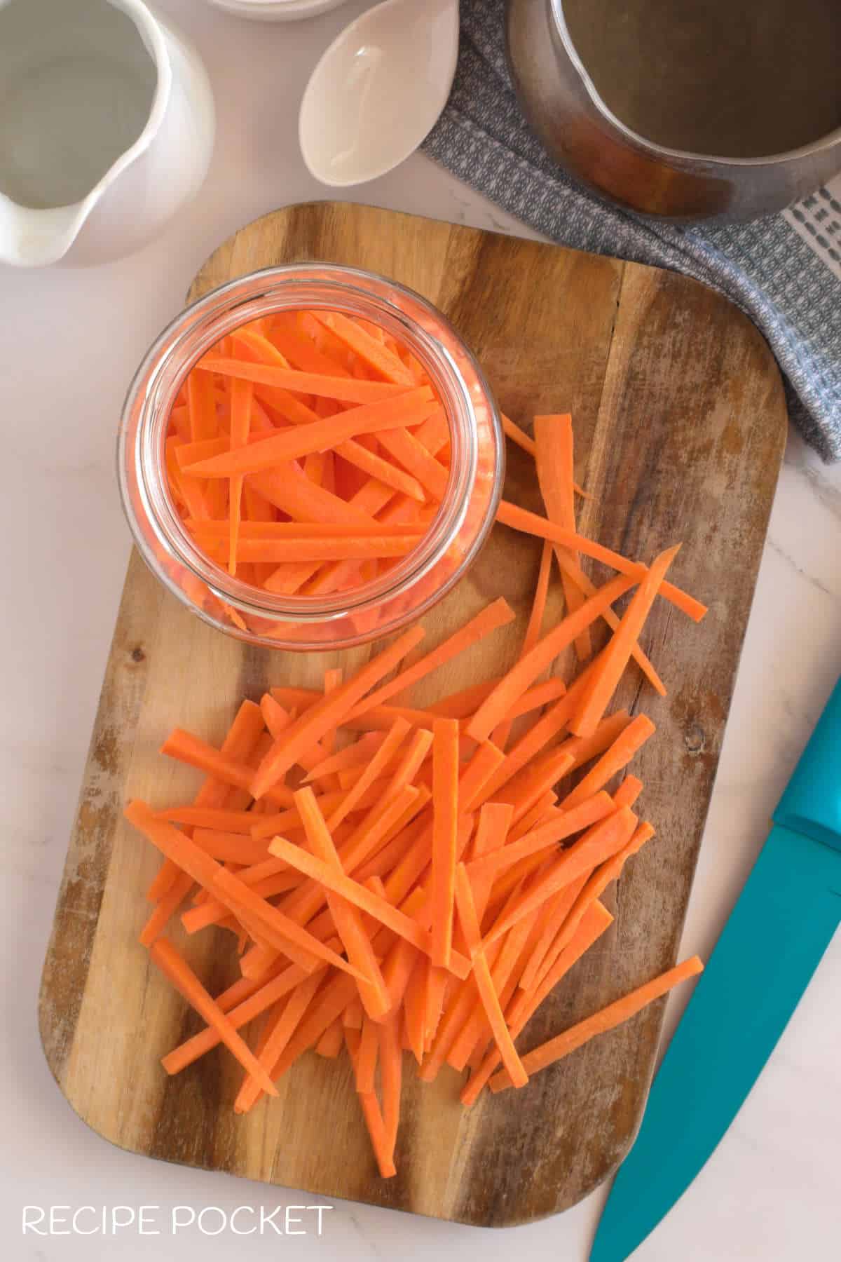 Carrots cut into match stick size pieces.