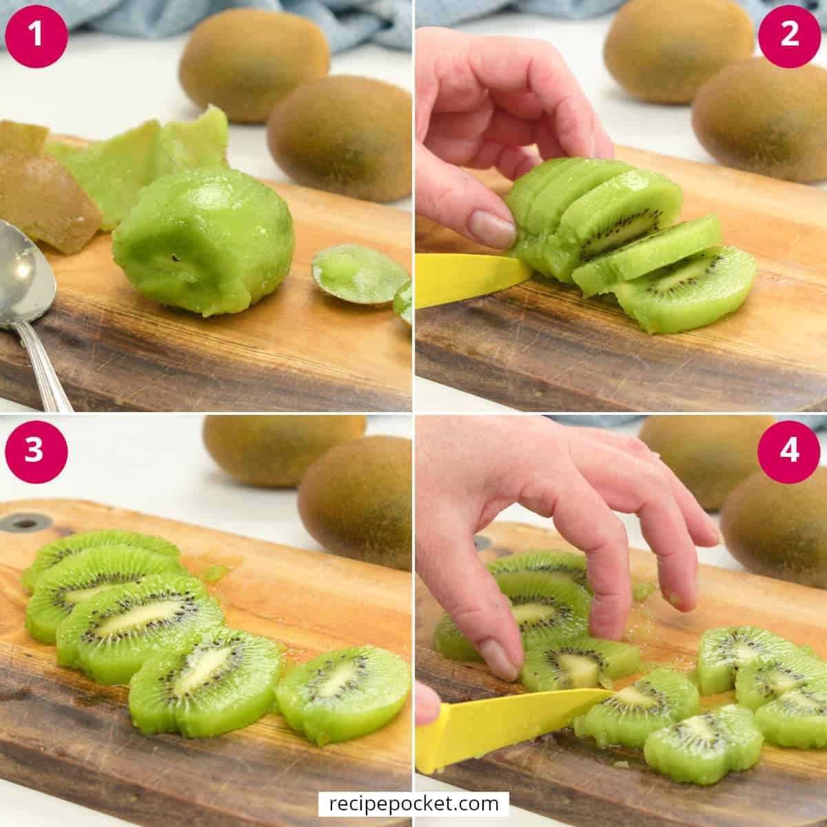 Image showing kiwi fruit  cut into rounds and halves.