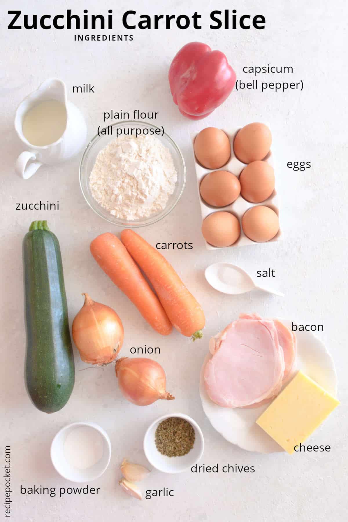 Image showing the ingredients for zucchini and carrot slice.