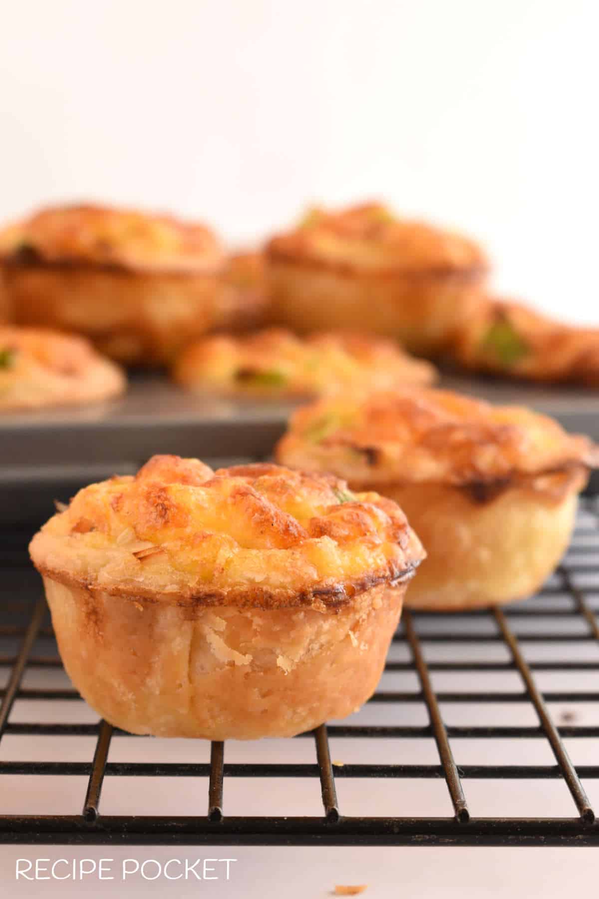 Closeup of homemade mini quiche.