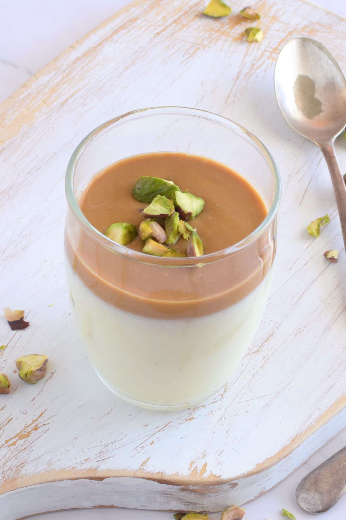 Pudding with dulce de leche topping.