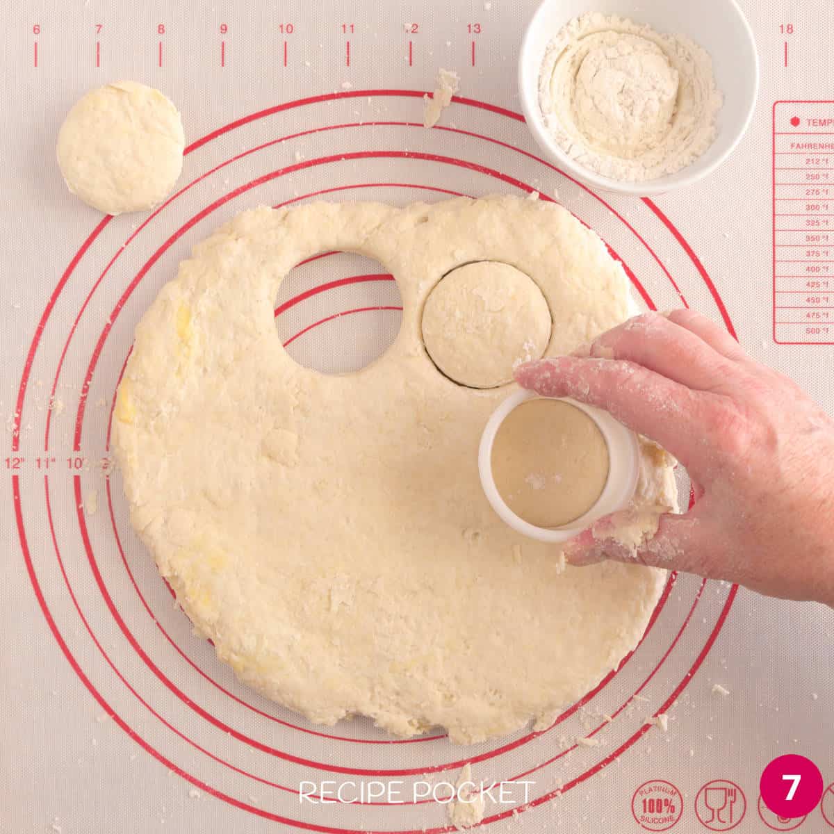 Dough being cut into rounds.
