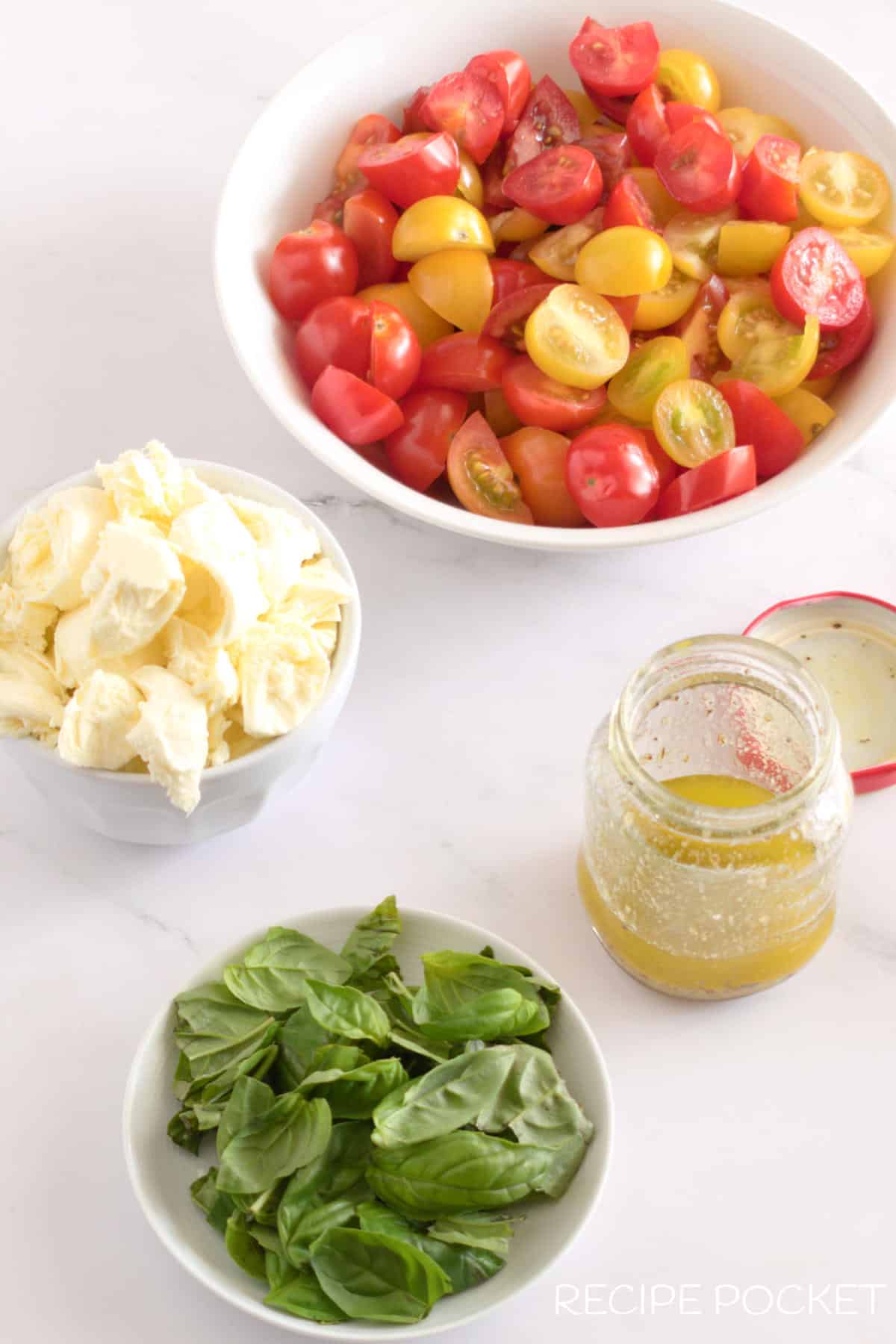 Prepared salad ingredients.