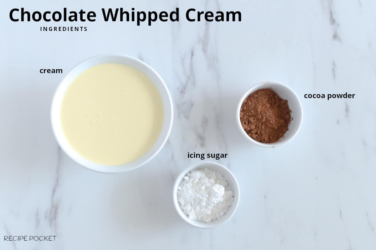Image of ingredients to make chocolate whipped cream.
