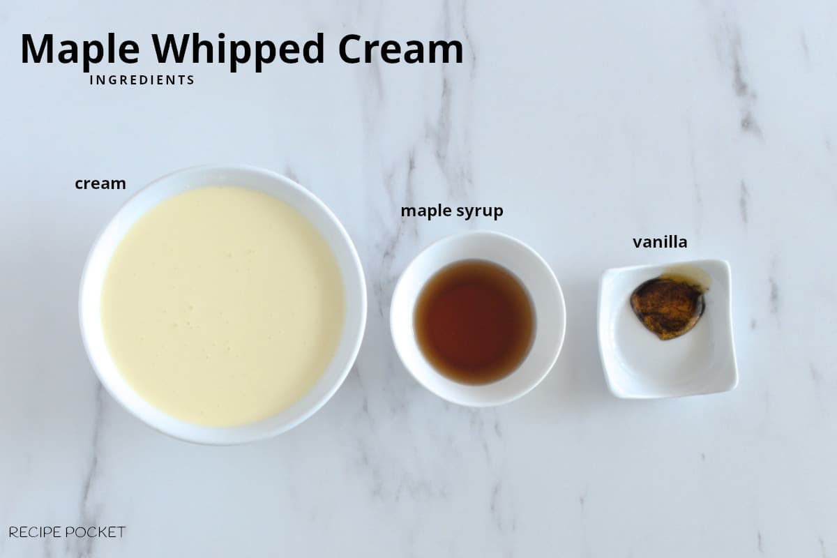 Image of ingredients for maple whipped cream.