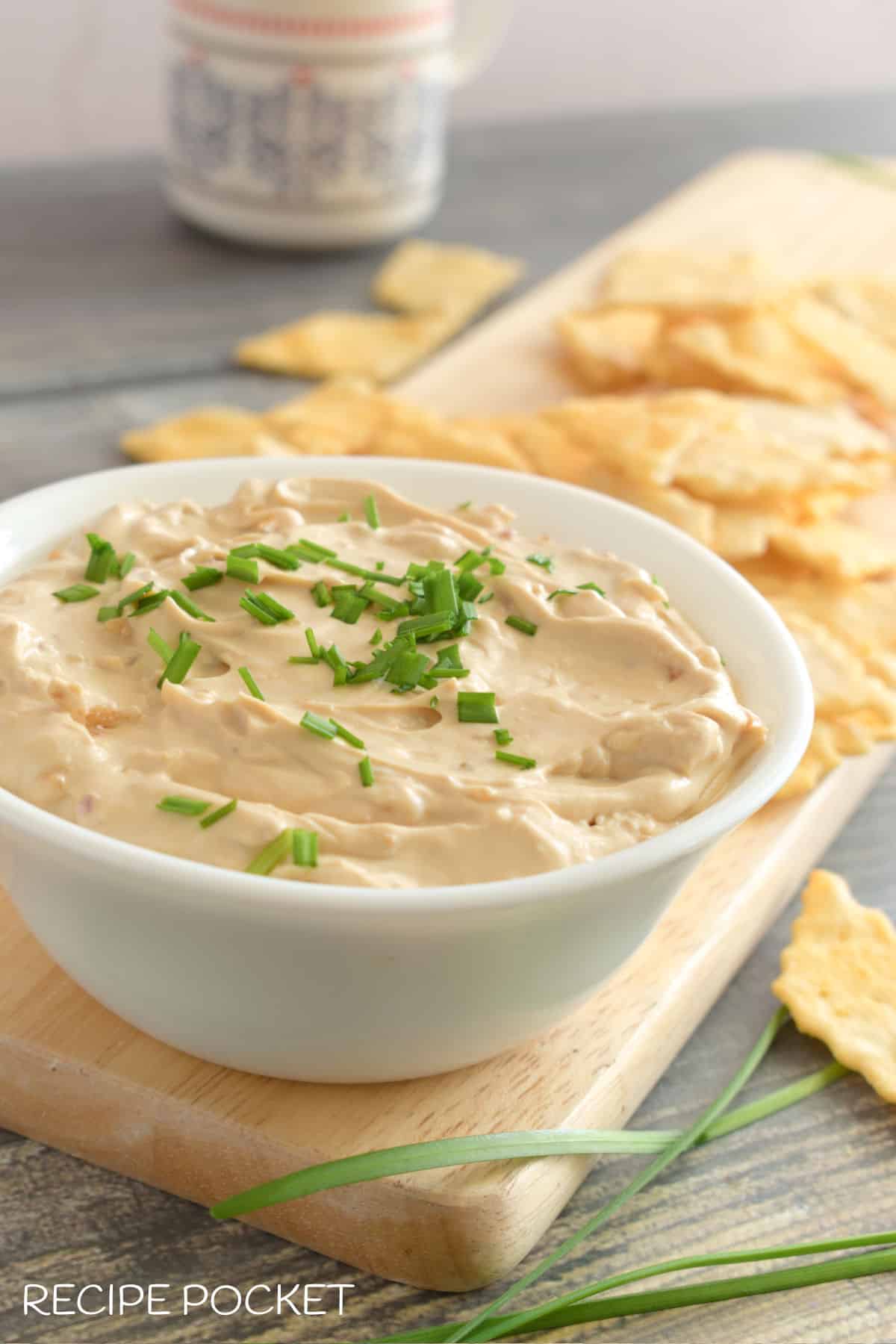 Onion soup dip in a white bowl.