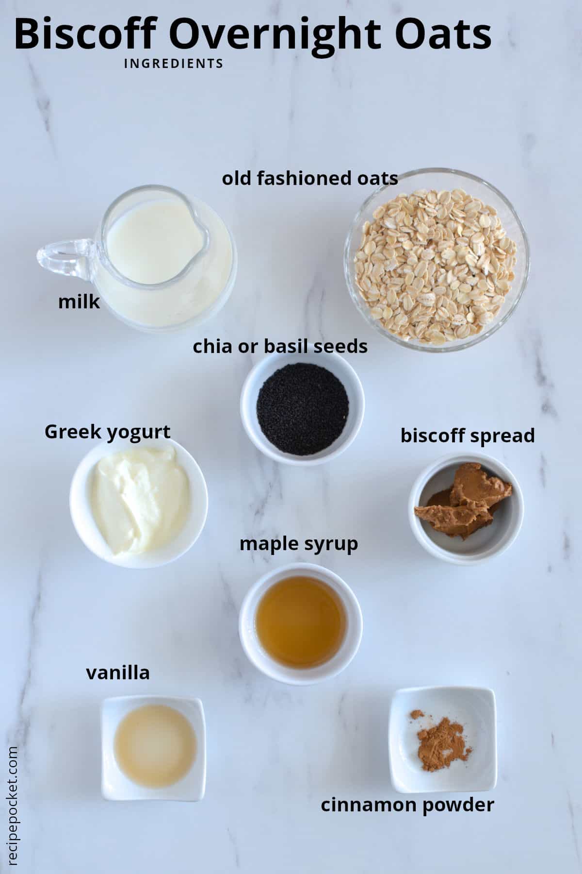 Image of ingredients needed for overnight oats with biscoff.