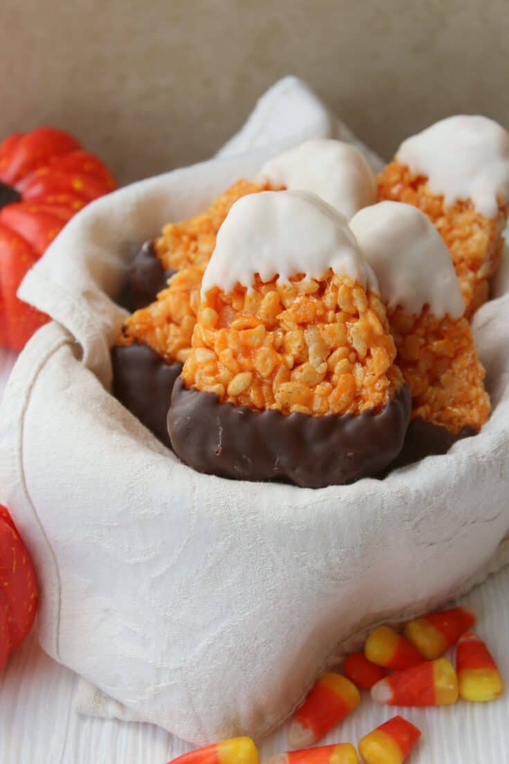 Rice krispies made to look like candy corn.