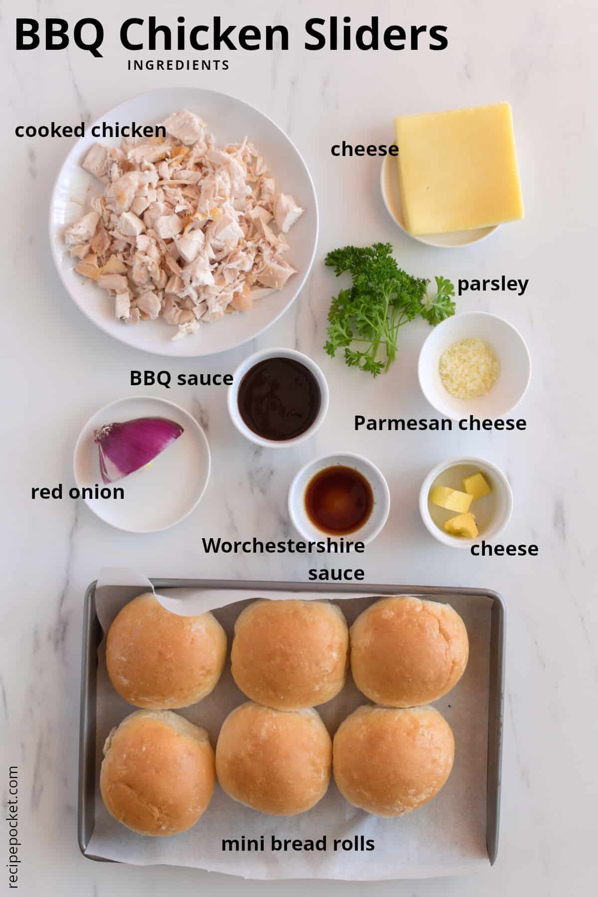 Ingredient image for bbq chicken sliders.