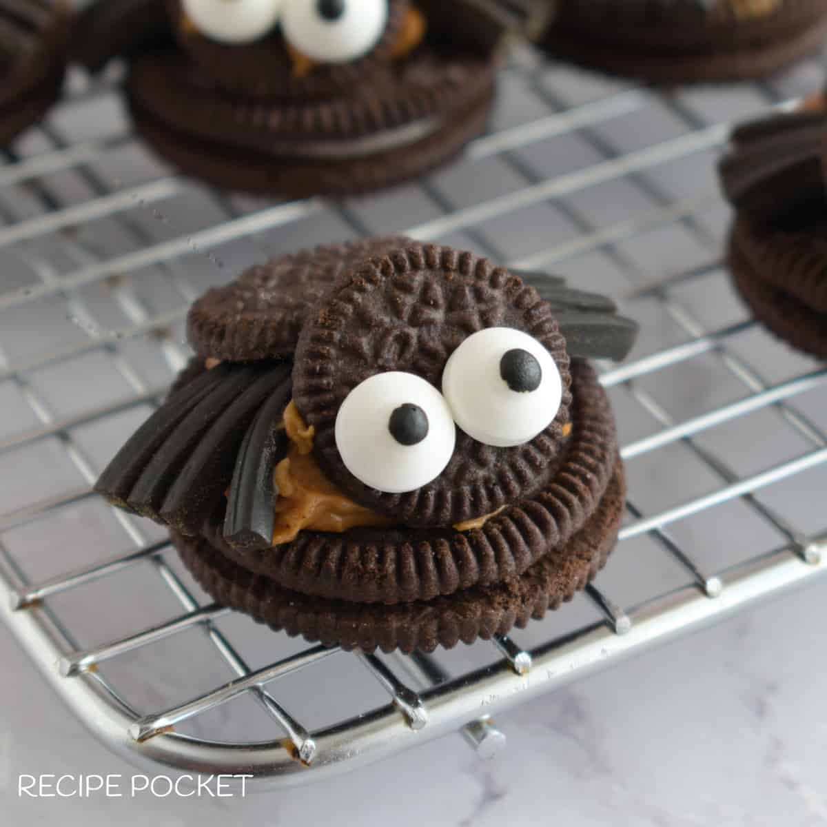 A Halloween spider made with Oreo cookies.