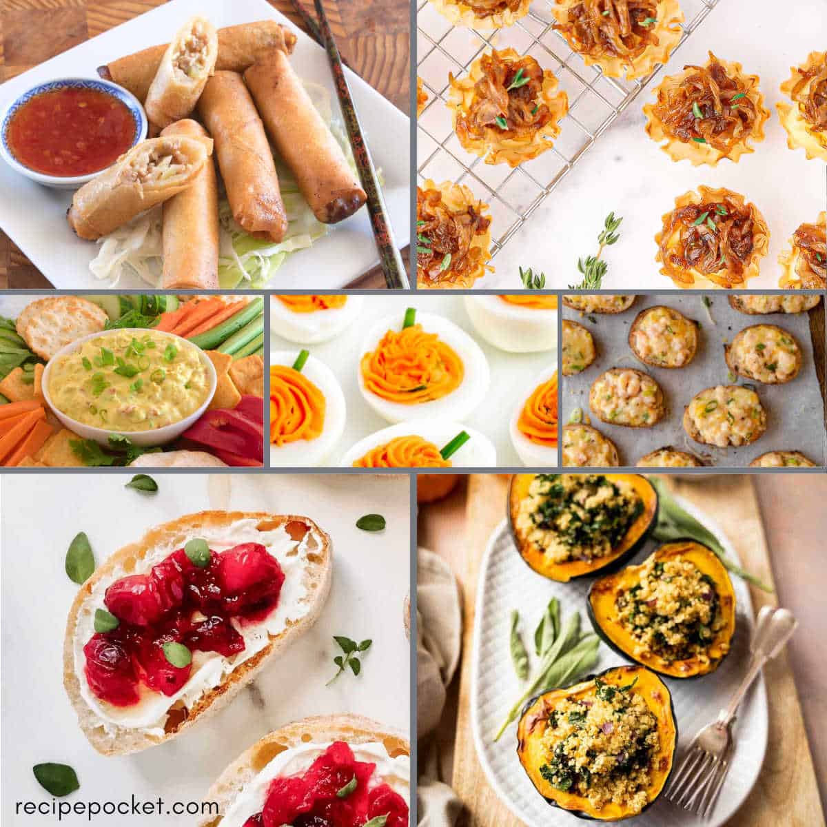 A collage showing Thanksgiving appetizer deas.