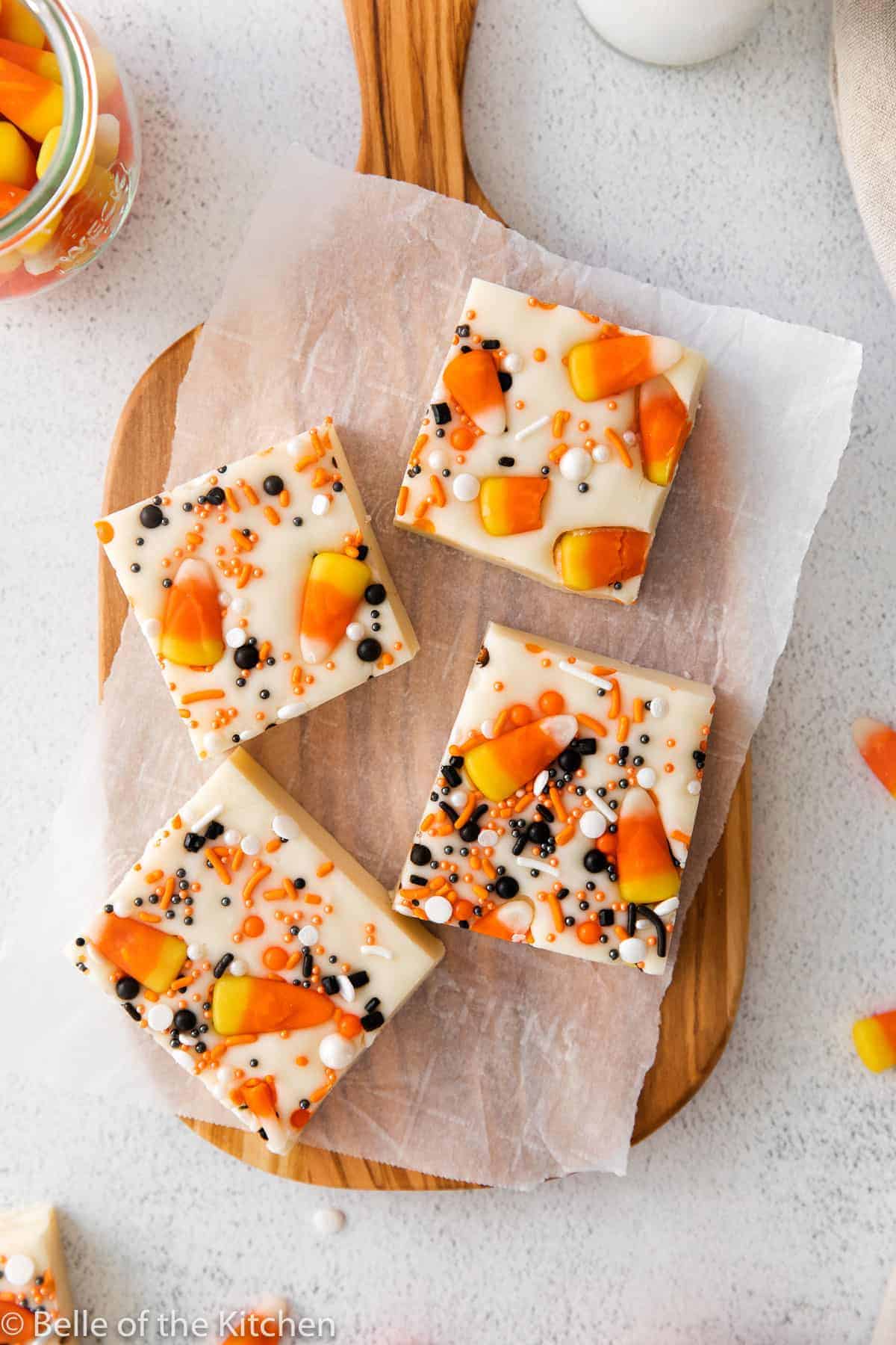 White chocolate candy corn fudge.