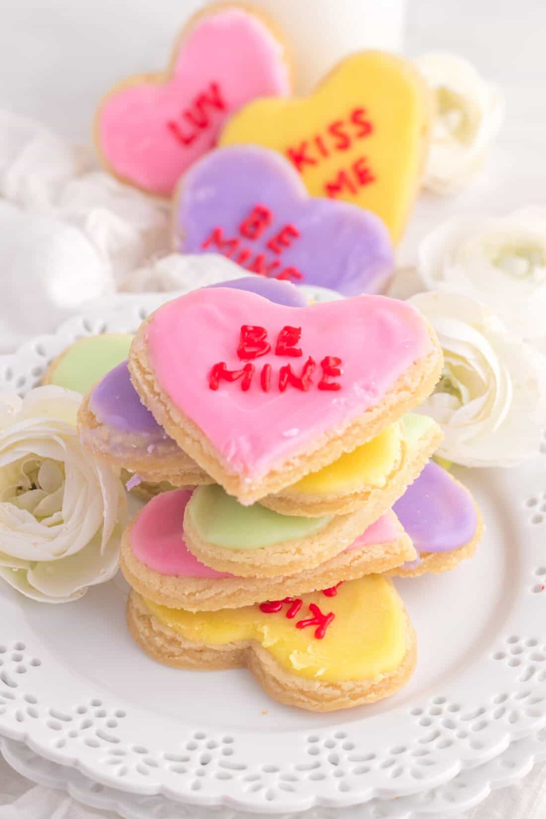 Conversation heart cookies.