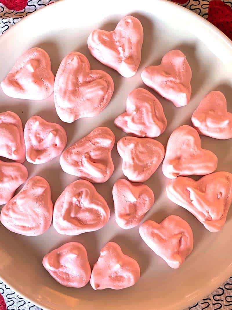 Pink heart meringues.