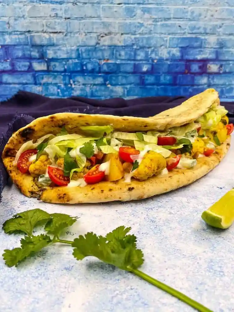 Indian inspired naan sandwich.