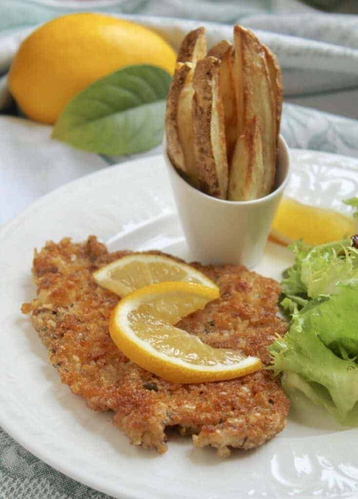 Pork schnitzels with chips.